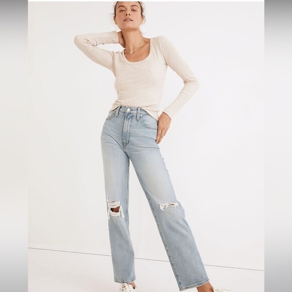 Madewell NWT The Perfect Vintage Straight Jean in Danby Wash Ripped Knee Size 23 - Picture 4 of 11